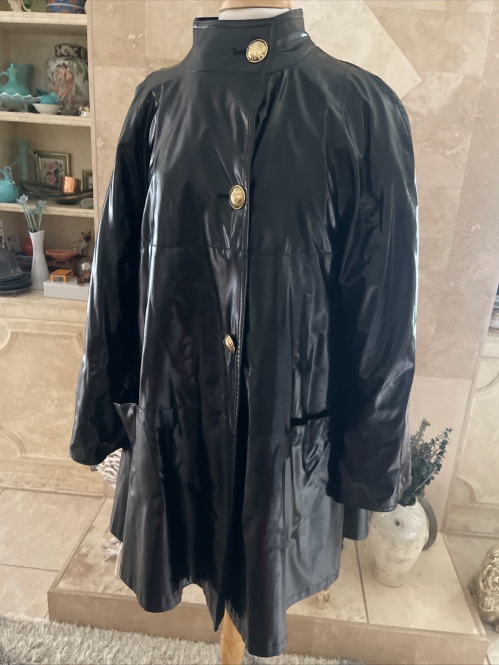 Pierrette B Woman's Coat Size 8 USA Made in Switzerland Shiny Black - Picture 6 of 14
